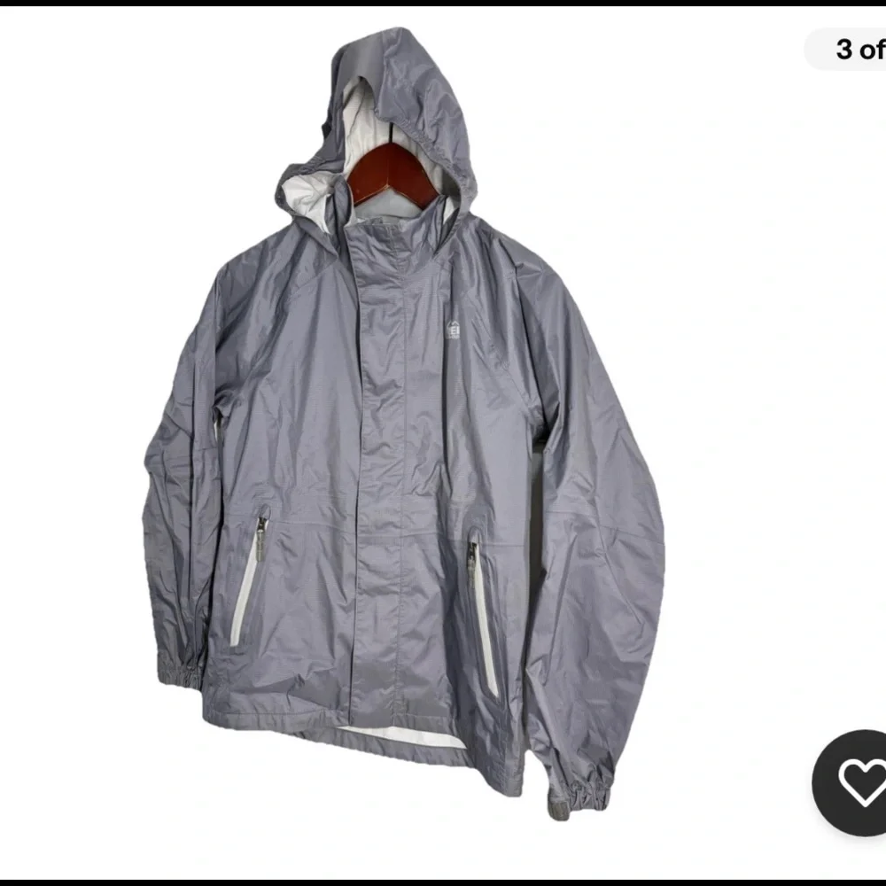 REI Co-op Rainwall Rain Jacket Kids Large 14-16 Gray Silver Full Zip Waterproof